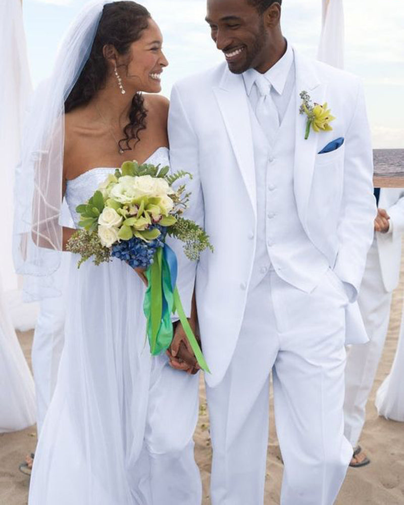 Men's White Beach Wedding Attire Suit with Bow Tie
