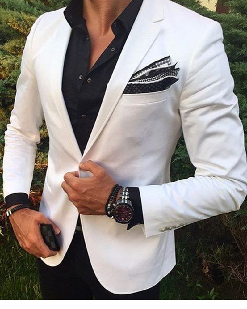 Handsome Men Fashion Slim Fit White Blazer with Black Pants Dress Part – classbydress