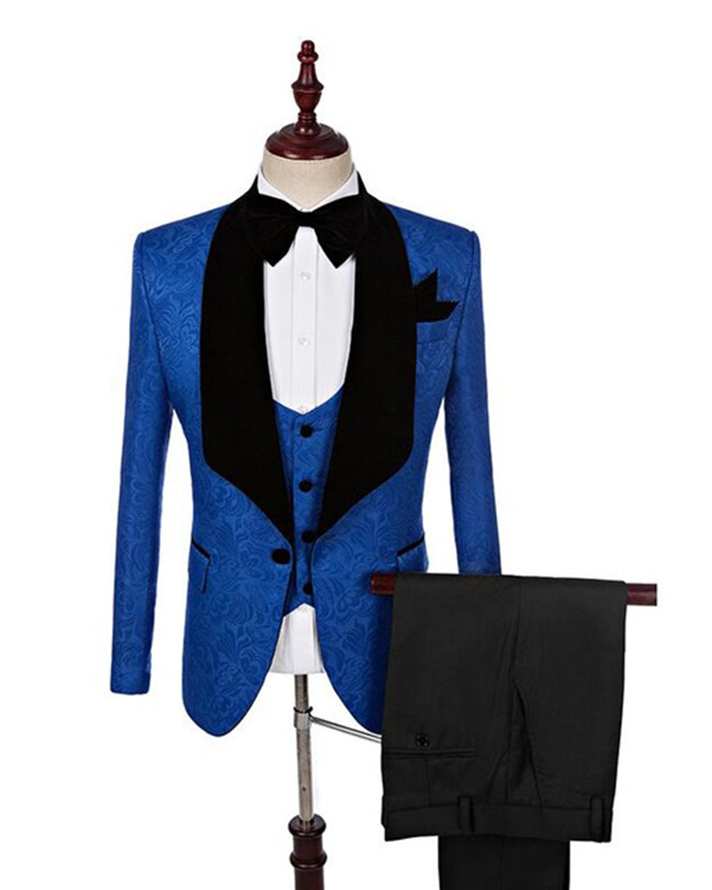 One-Button Reception Suit for Groom, Sparkly Blue with Shawl Lapel