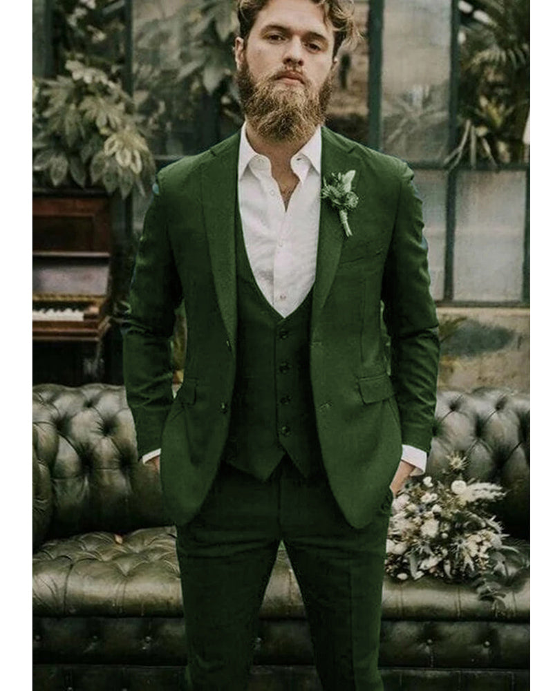 UrbannVibe Premium Olive Green Pinstripe Three Piece Suit For Men With Peak Lapel Coat Vest Trousers main image 0