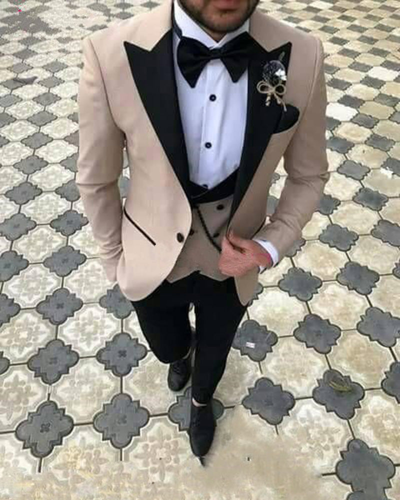Champagne Peak Lapel Blazer Suit Groom Wedding Prom Suits Tuxedo Three Pieces (Jacket +Pants +Vest) 4XL / As Picture Champagne Peak Lapel Blazer Suit Groom Wedding Prom Suits Tuxedo Three Pieces (Jacket +Pants +Vest) 4XL / As Picture