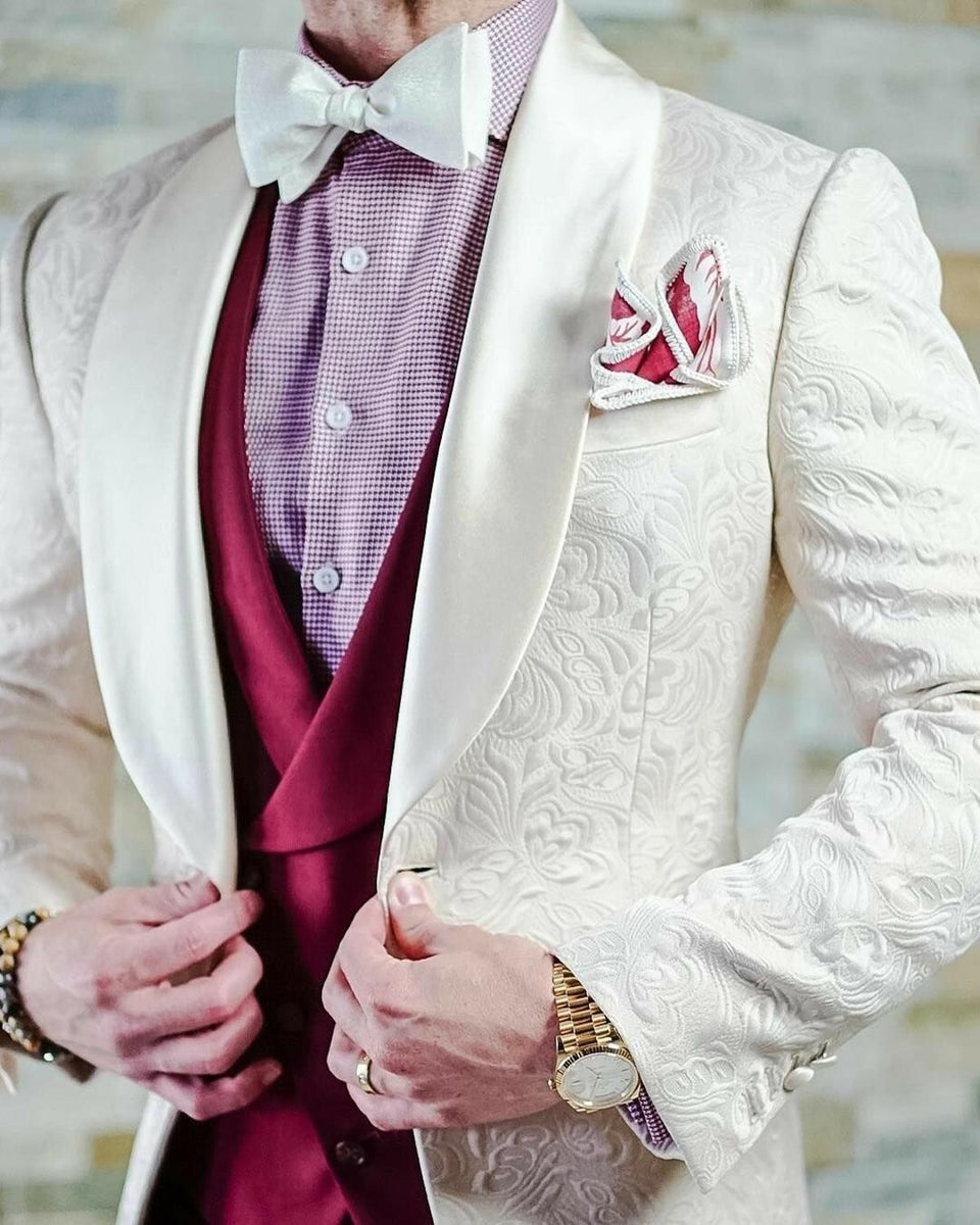 Mens Ivory Tuxedo With Ivory Stripe Pants