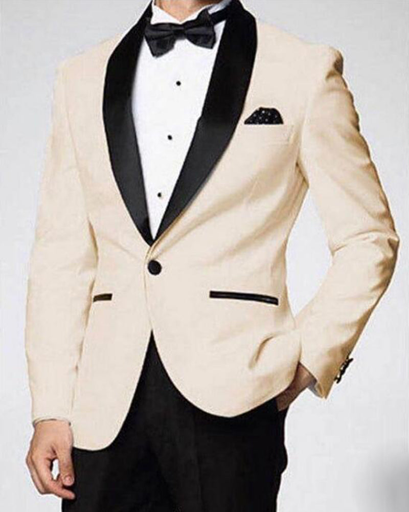 Classyby Slim Fit 2022 Beige Men's Prom Tuxedos For Wedding Groom's Su classbydress