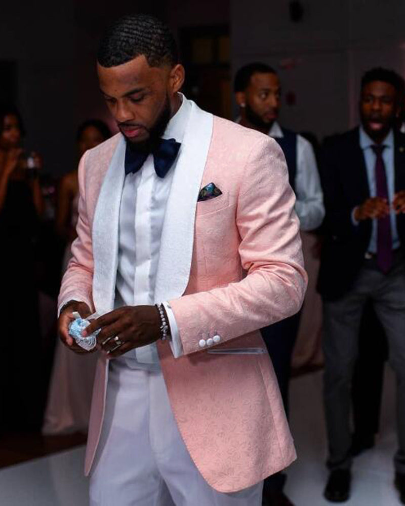 Mens 2 Button Dusty Rose & Pink Floral Paisley Prom & Wedding Tuxedo