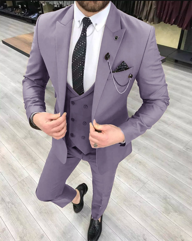 3 Pieces Peaked Lapel Best Wedding Suits For Groom - Pink