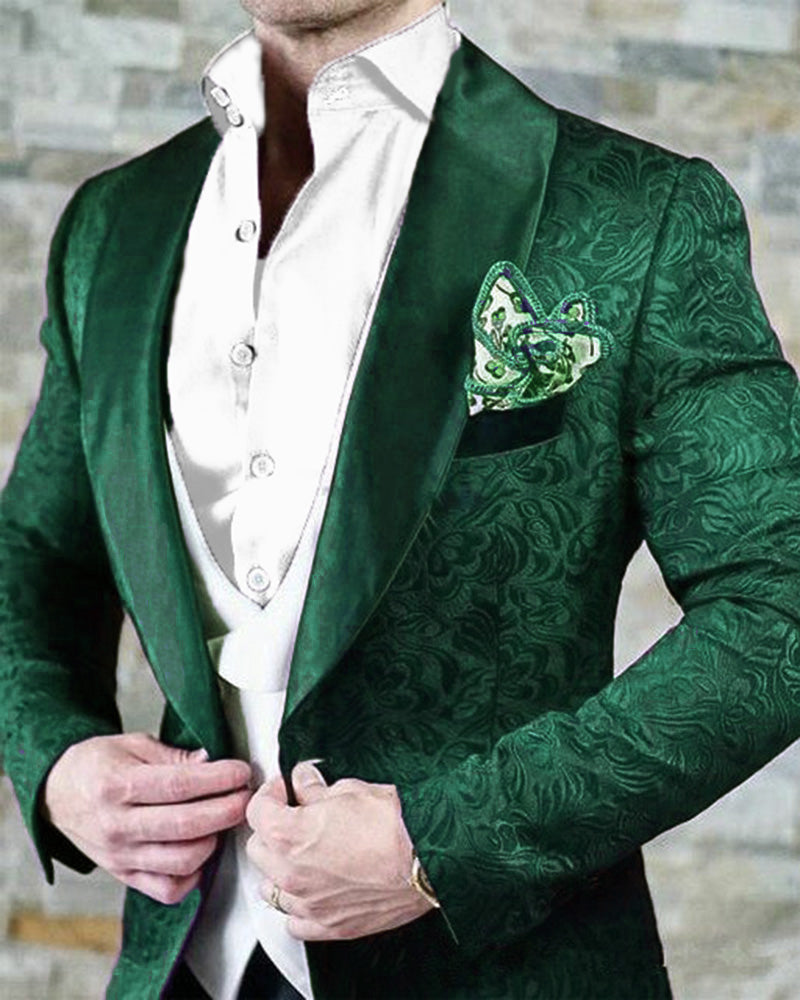 Slim Fit Dark Emerald Green Paisley Pattern Dinner Tuxedo Jacket