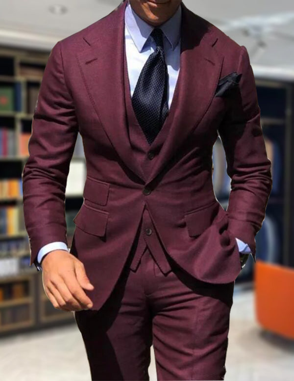 Slim Fit Burgundy Wine Prom Dress Men Suits Cocktail Party Tie Suit Ou ...