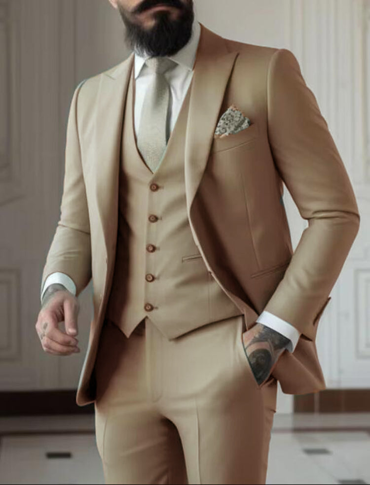 khaki Groomsmen Suits 3 Pieces Wedding Men Jacket +Vest +Pants CS49254 ...
