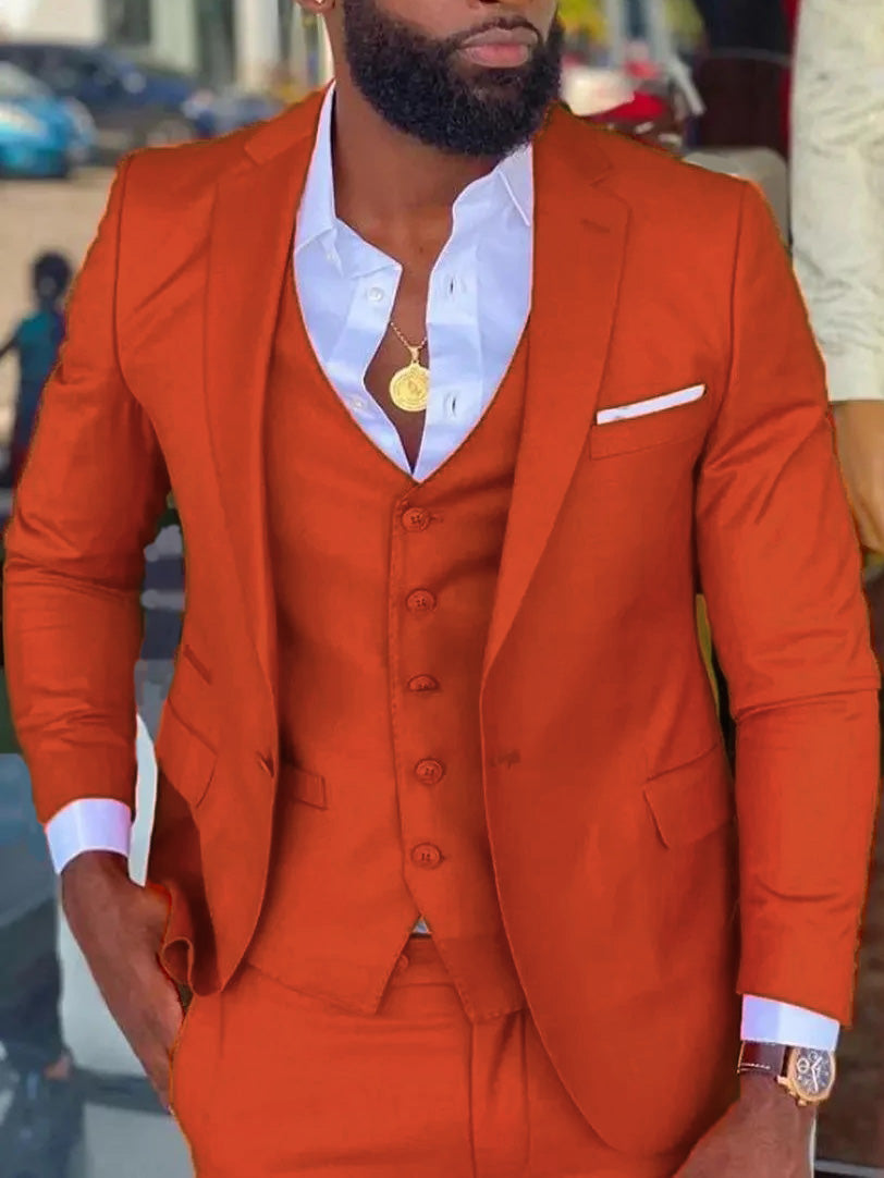 Fashion Men's Burnt Orange Prom Suits 3 Pieces Jacket+vest+Pants CS244 ...