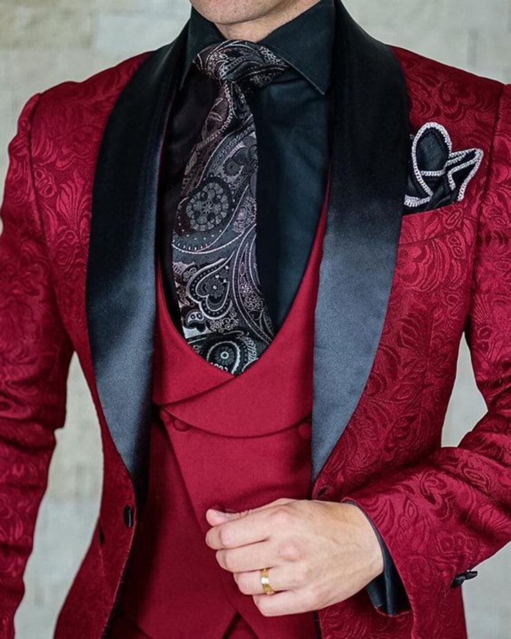 Burgundy Jacquard Shawl Lapel Tuxedo main image 0