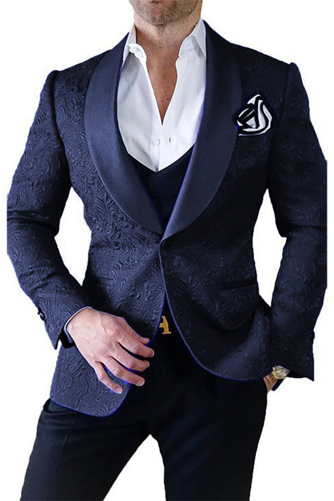 Shawl Lapel Navy Blue Tuxedo Suits for Men Groom Wedding Dress suits 3 ...