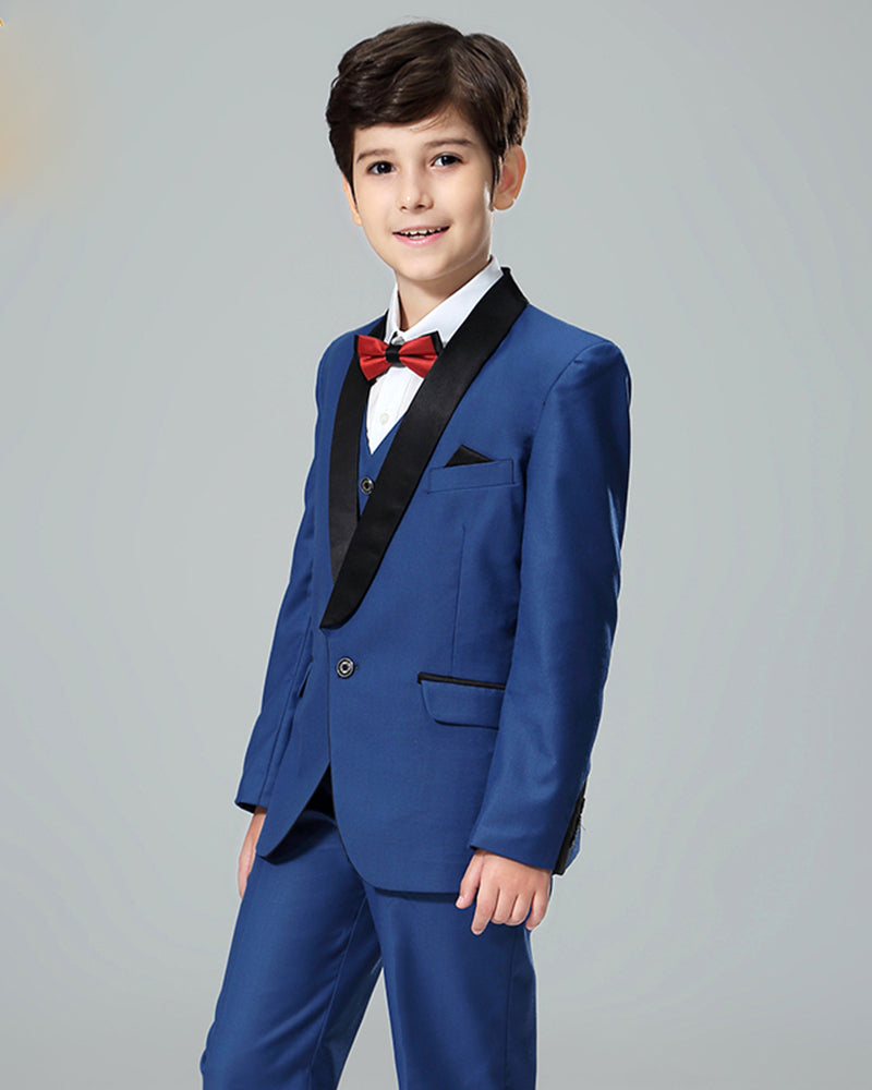 Little Boy Wedding Suit Blue/Black Shawl Lapel (Jacket+vest+pants ...