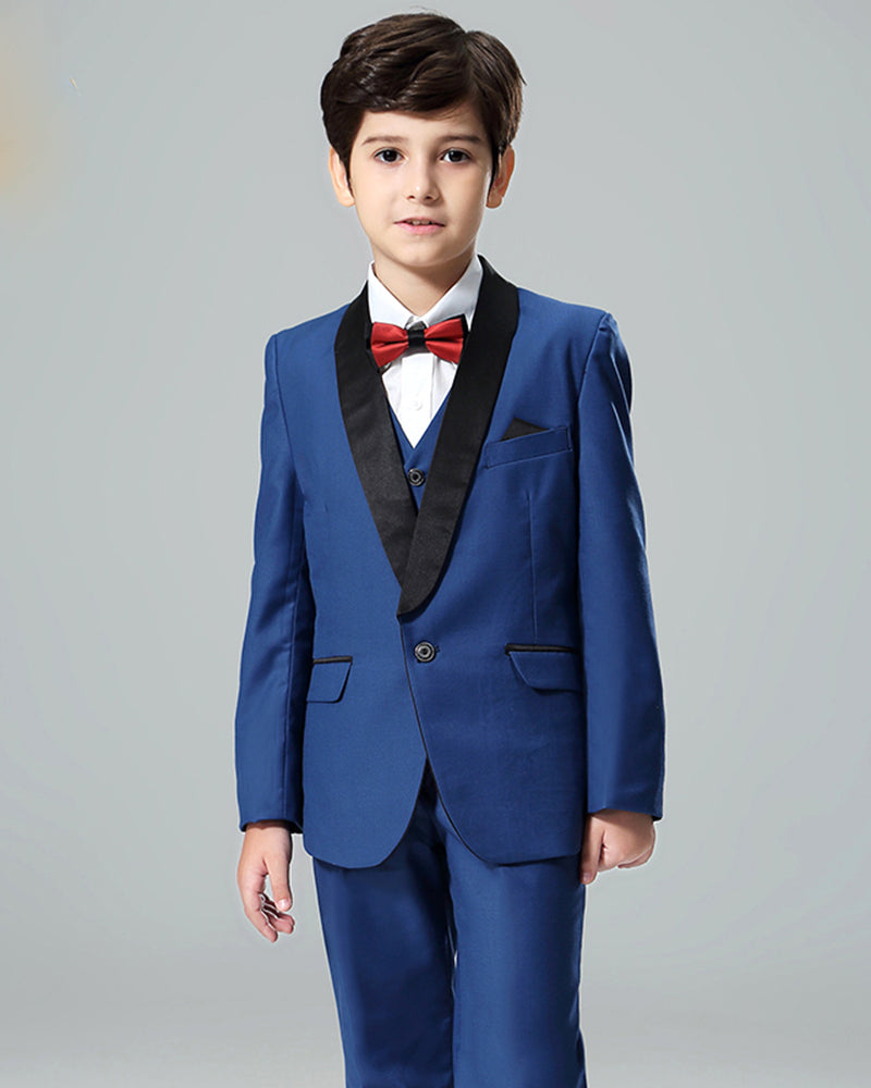 Little Boy Wedding Suit Blue/Black Shawl Lapel (Jacket+vest+pants ...