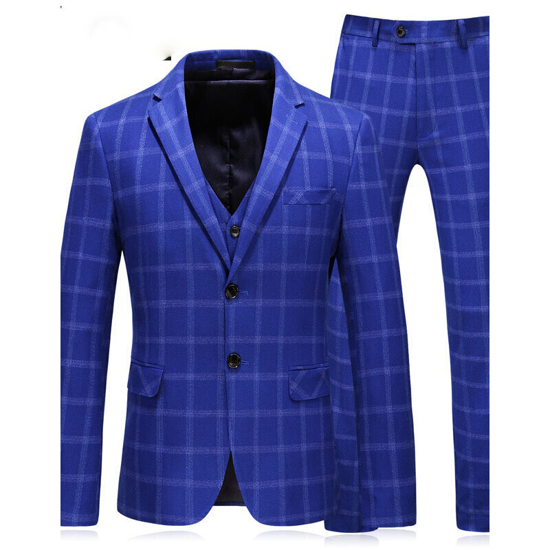 ClassyBy Royal Blue Plaid Wedding Suit Three Pieces (Jacket+pants+vest ...