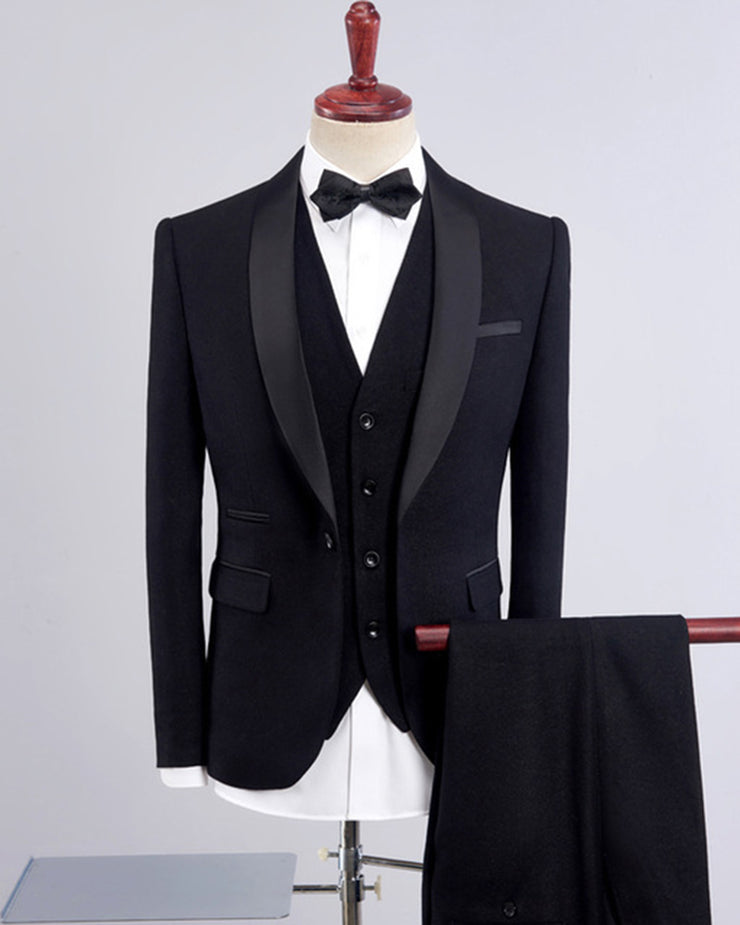 Slim Fit Wedding Suits For Men Shawl Collar 3 Pieces Burgundy Suit Men ...