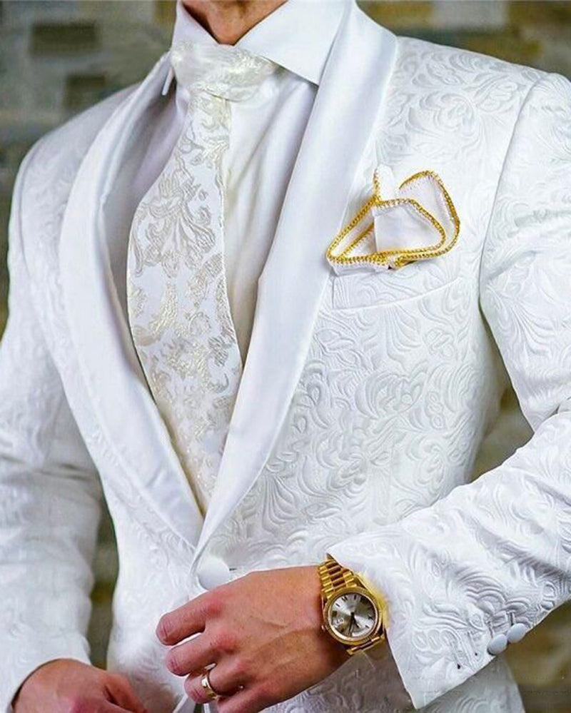 eprolo 2023 New Classic Design White Paisley Groom Tuxedos Groomsmen Suit Men Wedding Suits 1 Pieces(Jacket)traje de Novio Para Boda Same As Image / L /