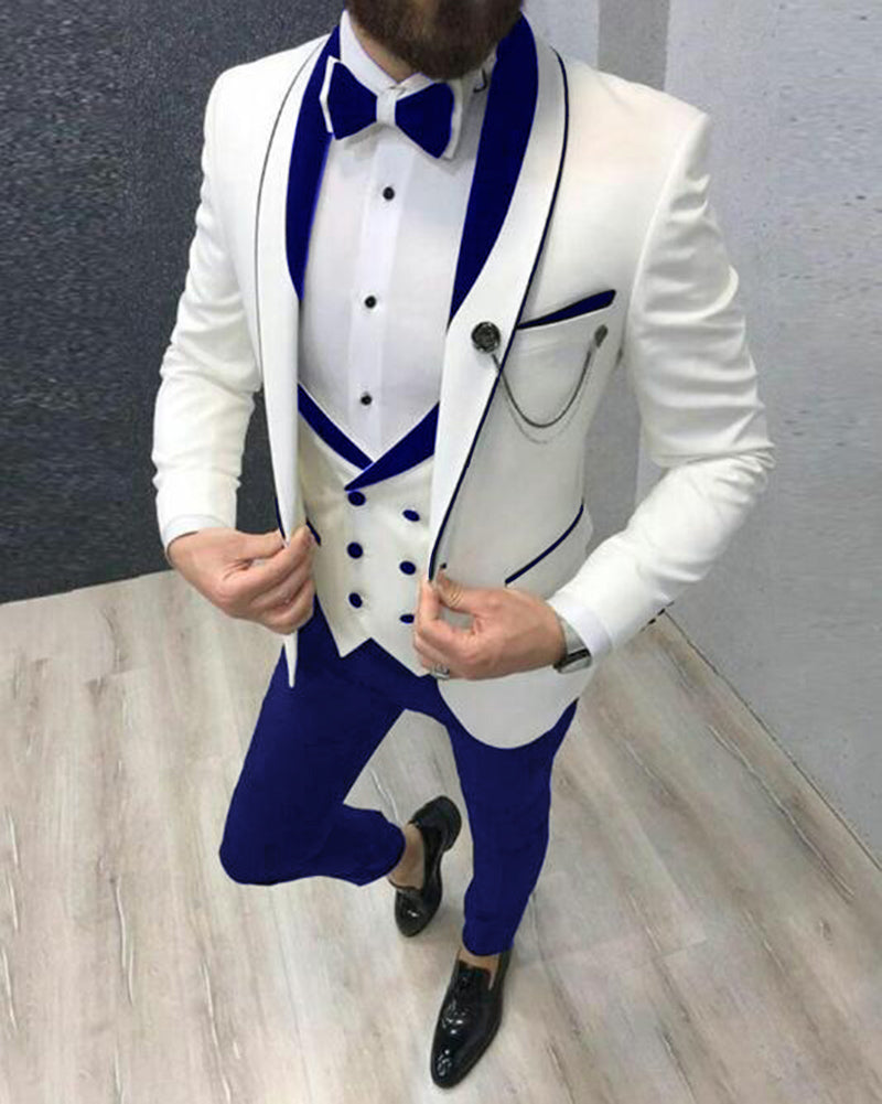 Navy Blue Formal Wedding Tuxedo For Gentleman Prom Suits Slim Fit 3 Piece  Boyfriend Men Fashion Set Blazer Vest With Pan Color Purple size L EU50