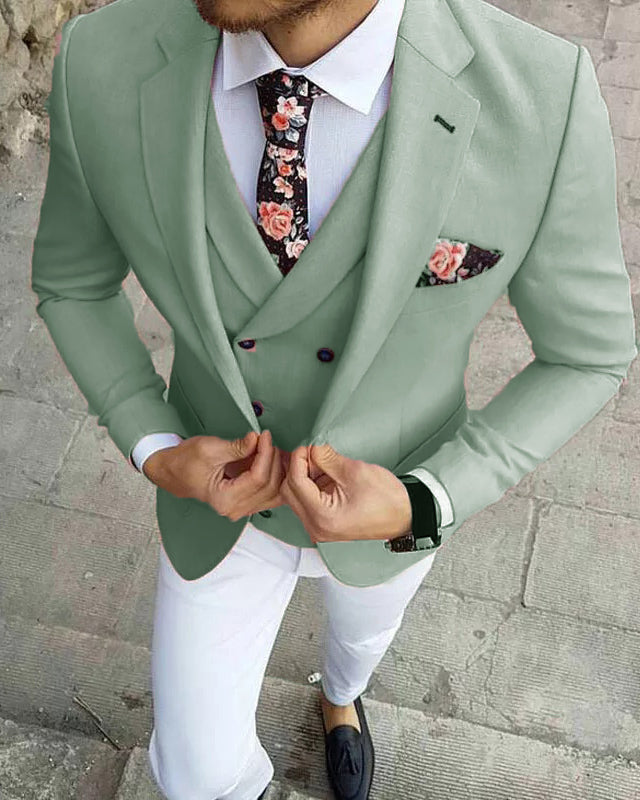 Norch Lapel 3 Piece Sage Green Blazer Suit for Men Dinner Jacket