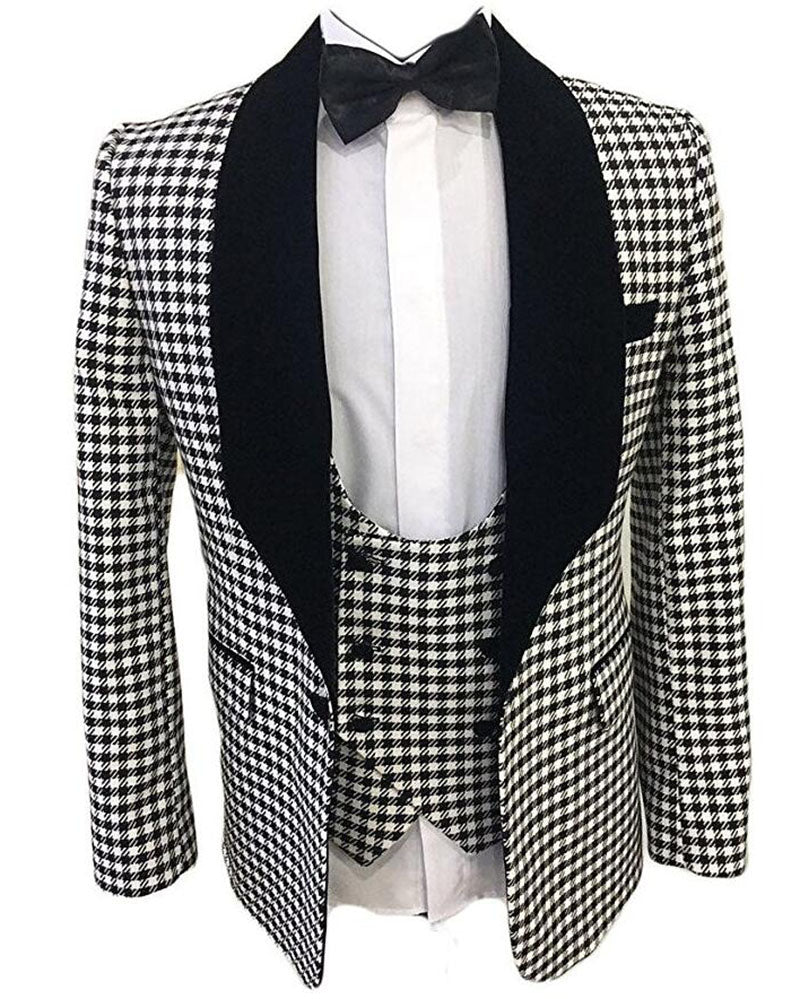 Mens Fashion Wear houndstooth Blazer Spots Suits 3 Pieces Set Men Suit ...