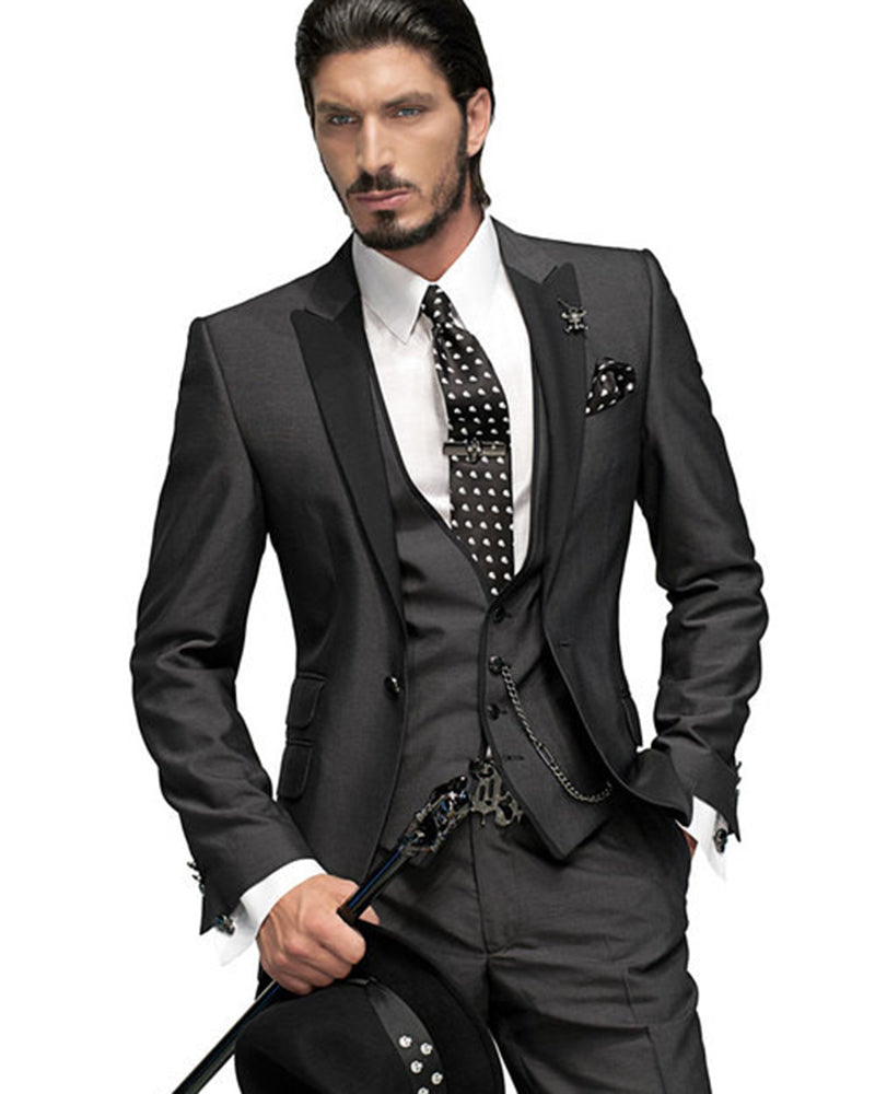 Peak Lapel Black Wedding Groom Suit Mens 3 Pieces Prom Tuxedo (Jacket ...