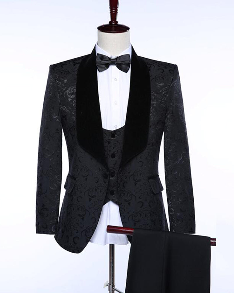 White/Black Shawl Lapel 3 Pieces Groomsmen Suit Men Blazer（jacket+pant ...