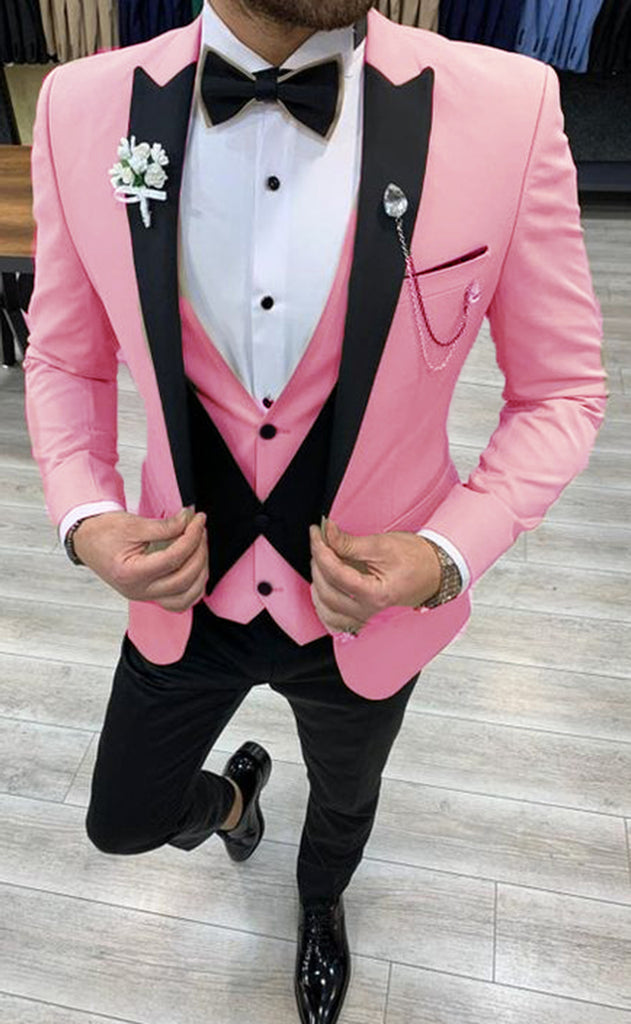 Slim Fit Peak Laple Black and Pink Tuxedos ,Formal Dress Suits for Men ...