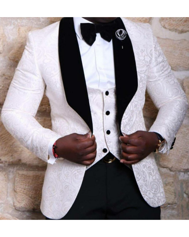 Szmanlizi Terno Masculino Slim 2023 Latest Coat Pant Design White Jacket  Black Pant Floral Groom Suits For Wedding Blaze Color As Picture size  XXLEU54 Or US44