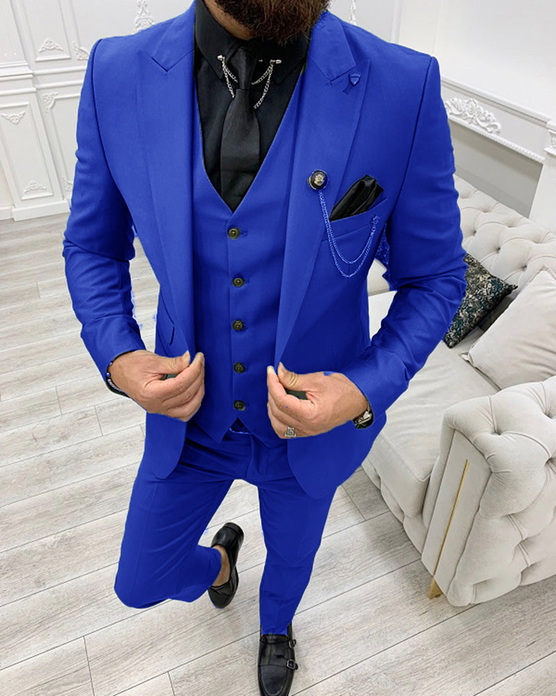 Classyby Peak Lapel Three Pieces Royal Blue Wedding Suits for Men CB11 ...