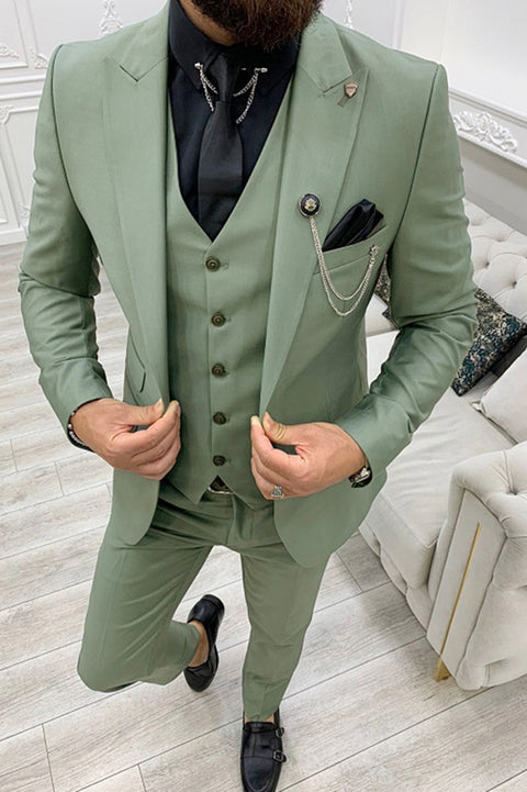 Peak Lapel Sage Green Prom Suits for Young Men Spring Groomsmen Weddin ...