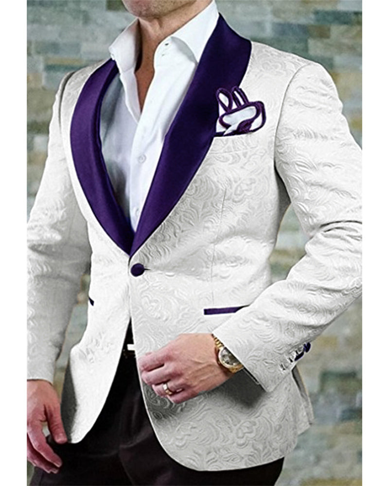 Regency Purple Shawl Lapel Jacquard Groom Wedding Tuxedos Blazer with ...