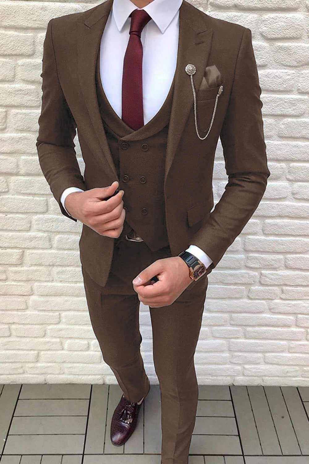 Fashion Slim Fit 3 Pieces Prom Formal Brown Suits for Men, Social Form –  classbydress