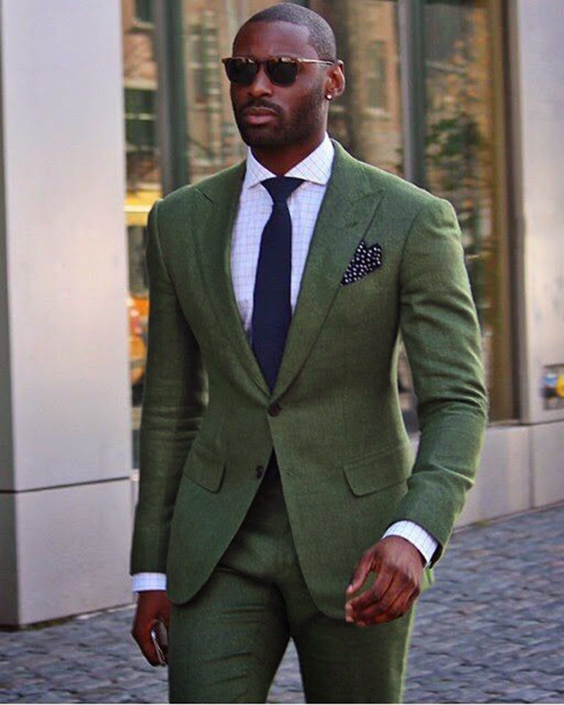 Olive Green Linen Wedding Suits /Prom Blazer Suits for Men 2 Pieces Ou ...