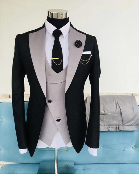 Black and Silver Prom Suits , Graduation Tuxedo Suits for Boys 3 Piece ...