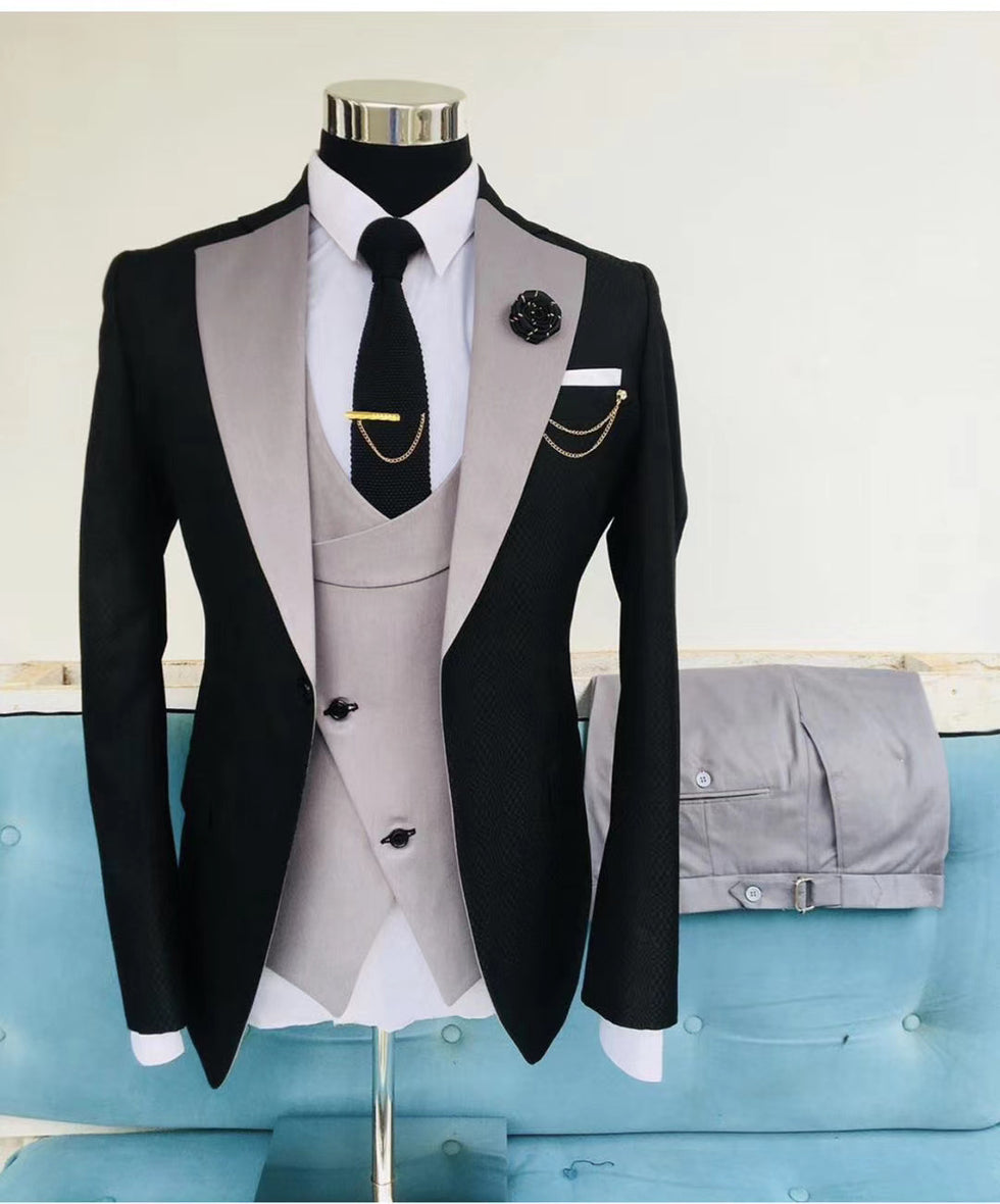 Sky Blue One Button Wedding Suit w/ Black Peaked Lapel main image 1