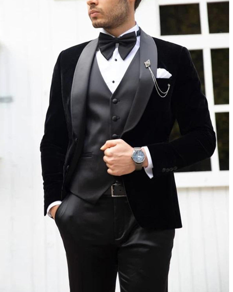 Men'S Shawl Lapel Velvet Suit Black Velour Men'S Blazer Jacket main image 0