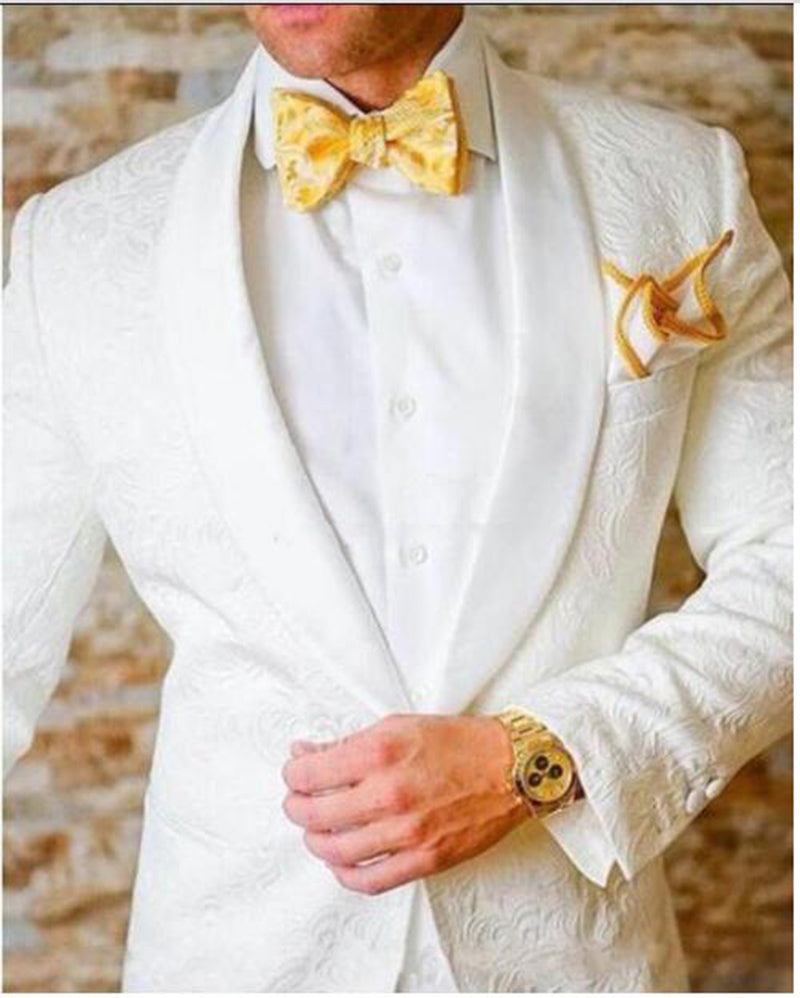 Salvador White Peaked Lapel Slim Fit Fashion Wedding Groom Suit