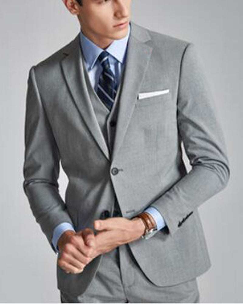 North Lapel Fitted Tailor Made Light Gray Wedding Suit for Men 3 Piece ...