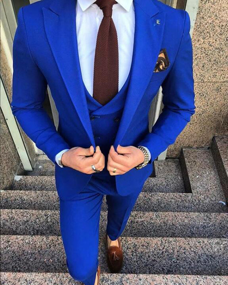 Classy 3 Pieces Suits Royal Blue Suit for Wedding Groom Wear