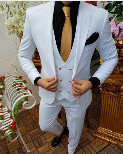 Slim Fit 3 Pieces White Summer Beach Groom Wedding Suits Costume (Jack ...