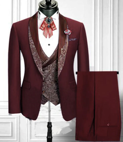 Burgundy Suits Groomsmen Suit Wedding Groom Tuxedo Party Fitting Suit ...