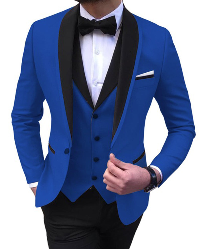 Classyby Blue Mens Suits 3 Piece Black Shawl Lapel Casual Tuxedos for ...