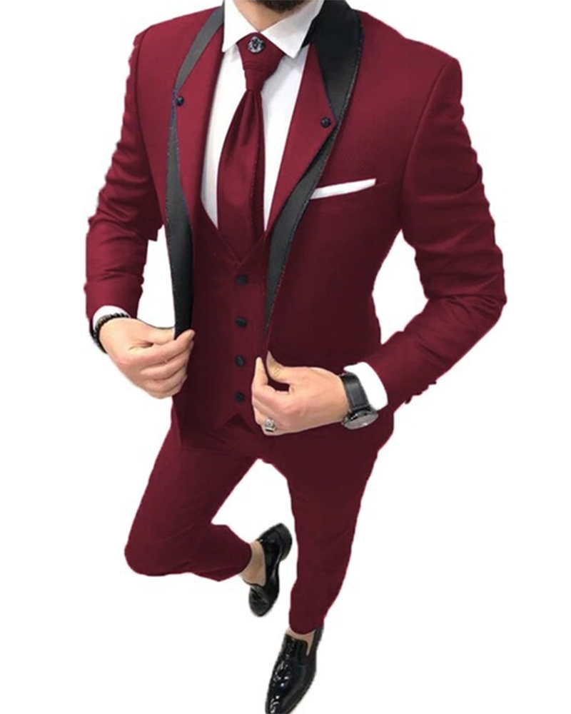 Tailored Burgundy Wedding Tuxedo for Men Groom Suits Slim Fit Jakcet ...