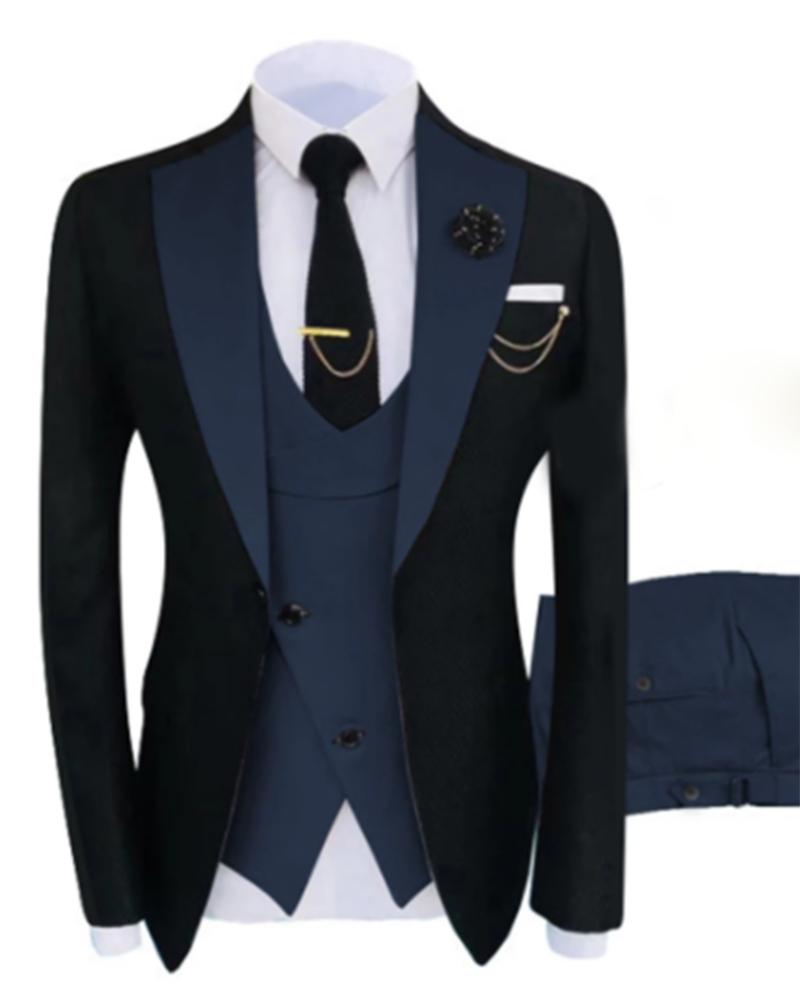 Black and Navy Wedding Suits for Men 3 Pieces Slim Fit Outfits CB11030