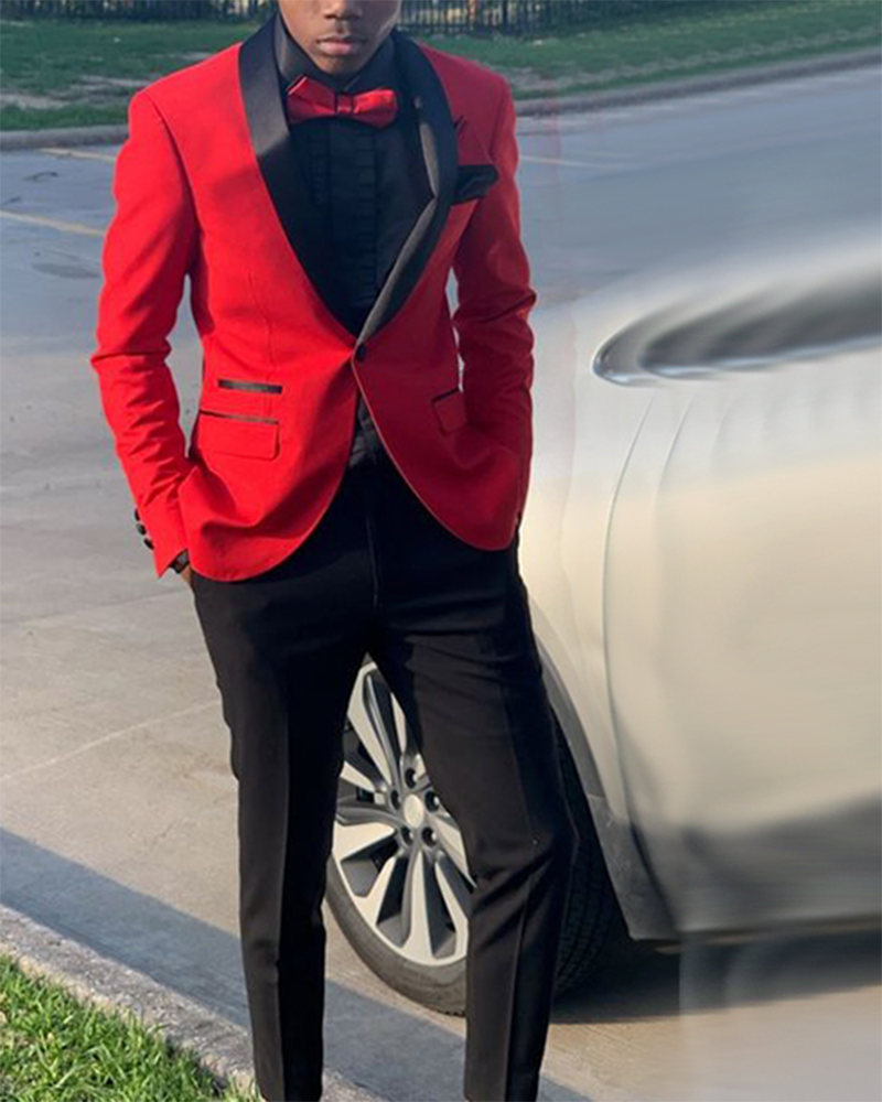 Stunning Red Prom Tuxedo with Black Trim 2 Piece Men Formal