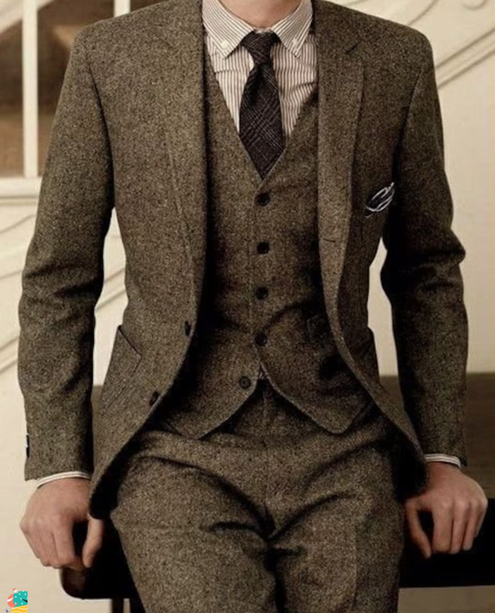 Men Tweed Suit Dark Grey 3 Piece Formal Fashion Party Wear Prom Winter classbydress