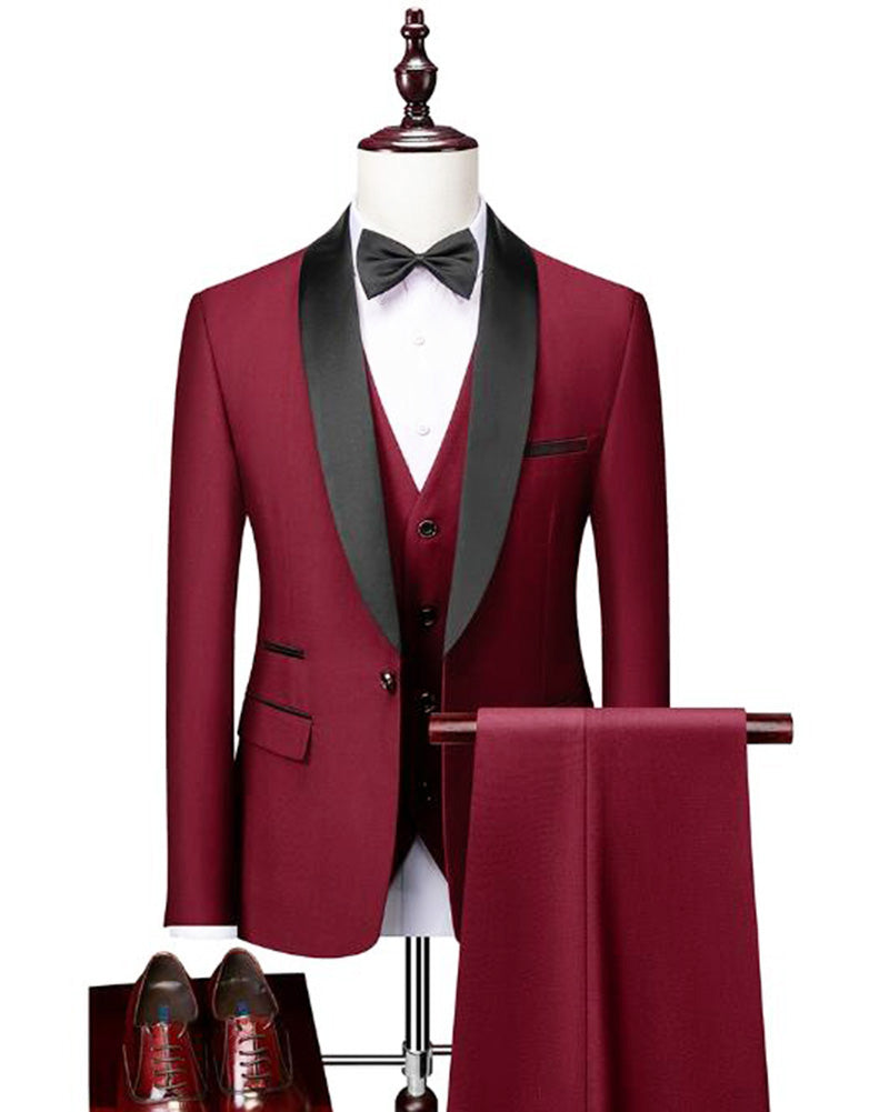 Maroon Coloured 5/Pc Textured Men's Tuxedo Suit - Neumen