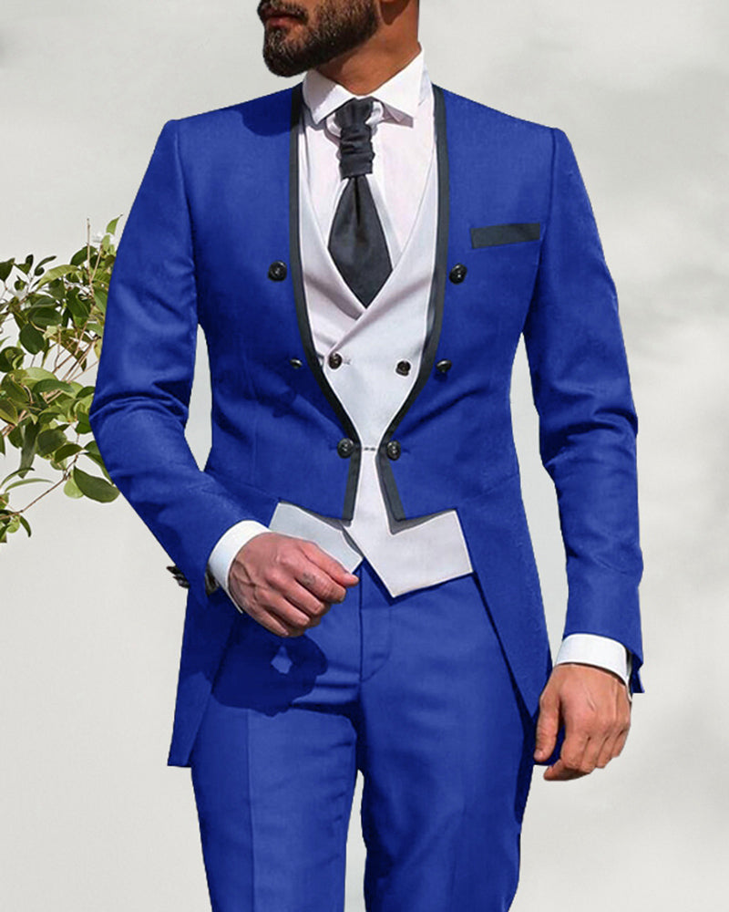 Mens 3 Piece Blue Suit Grooms Wedding Suit Party Wear Dinner Slim Fit Coat  Pants