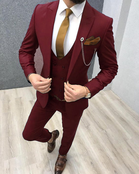 Fashion Navy/Burgundy/Green Slim Fit Groomsmen Wedding Men Dress Suit ...